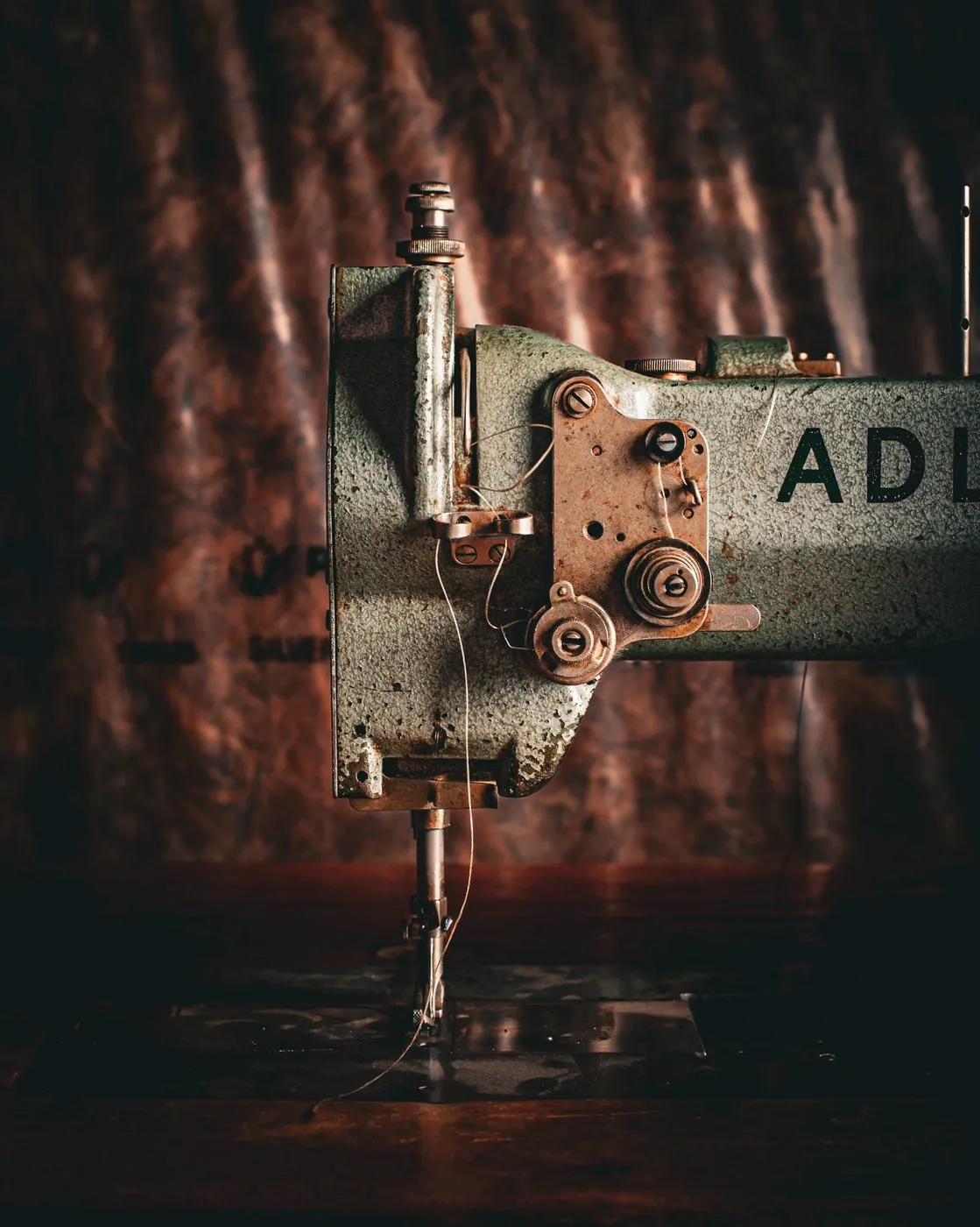 Vintage Adler industrial sewing machine in the workshop
